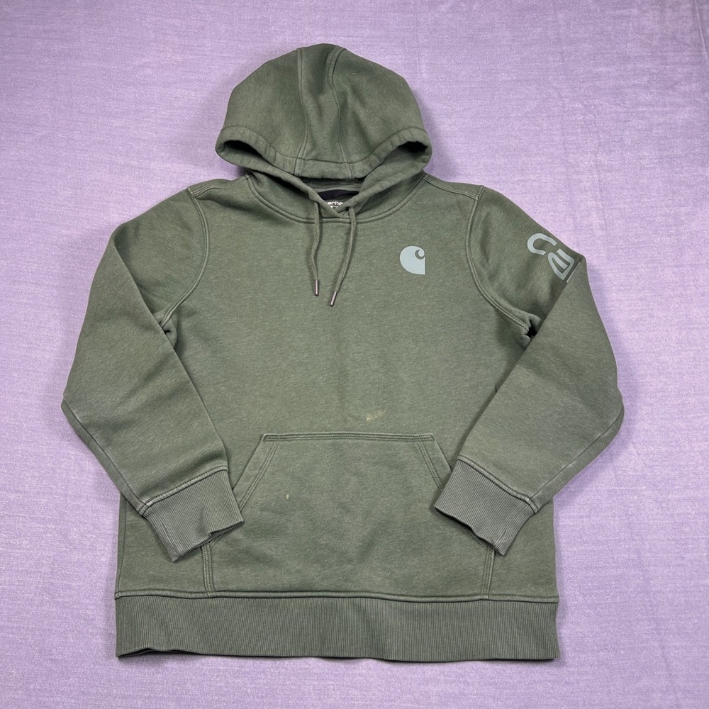 Carhartt Relaxed Fit Logo Sleeve Hoodie Boys Size L Green Cotton Blend TS0288-W